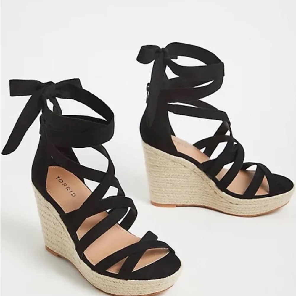 Torrid Black Strappy Wedge Sandals